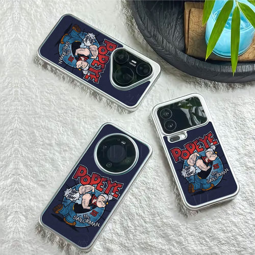 大力水手磁吸磨砂黑框电镀玻璃手机壳适用苹果iphone17promax华为VIVOS17ENOVA10SEPROMAX11/12/荣耀500PRO
