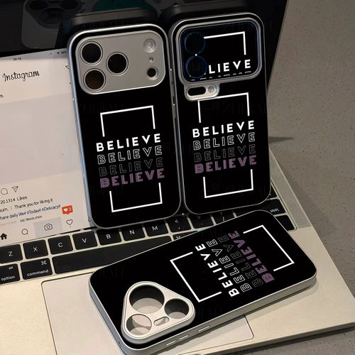 BELIEVE励志磁吸磨砂黑框电镀玻璃手机壳适用苹果iphone17promax华为OPPOFINDX7ULTRANOVA7PROOPPORENO10PROP