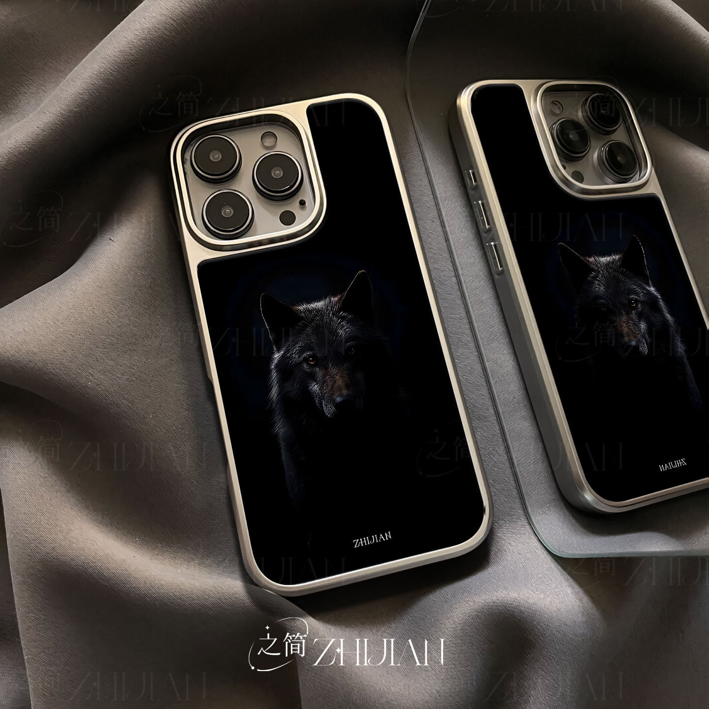 之简ZHIJIAN《暗夜孤狼》电镀玻璃磨砂手机壳新款小众不撞壳适用苹果17promax华为MATE70PROPLUS华为PURA80PR