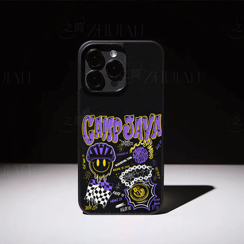 CampJava涂鸦磁吸磨砂黑框电镀玻璃手机壳适用苹果iphone17promax华为NOVA13OPPORENO7PROVIVOS15PRO1加ACE2P
