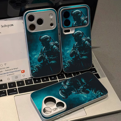 暗夜特战队员磁吸磨砂黑框电镀玻璃手机壳适用苹果iphone17promax华为VIVOX300PROPROMAX12/13/ OPPOFINDX5PR