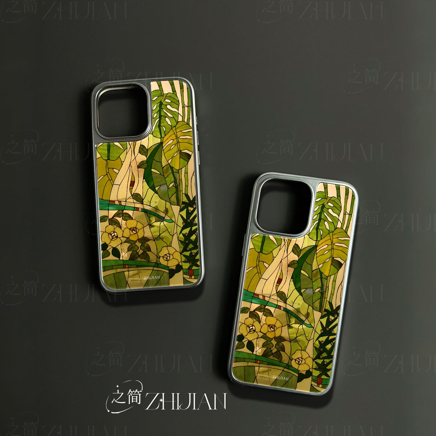 之简ZHIJIAN《琉璃花植》电镀玻璃磨砂手机壳新款小众不撞壳适用苹果17promax华为PURA80PROPLUS华为MATE60PR