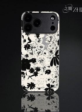 之简ZHIJIAN《黑白花簇》玻璃亮面磨砂手机壳新款小众不撞壳适用苹果17promaxIQOOZ8XP80ULTRAVIVOY300PRO小