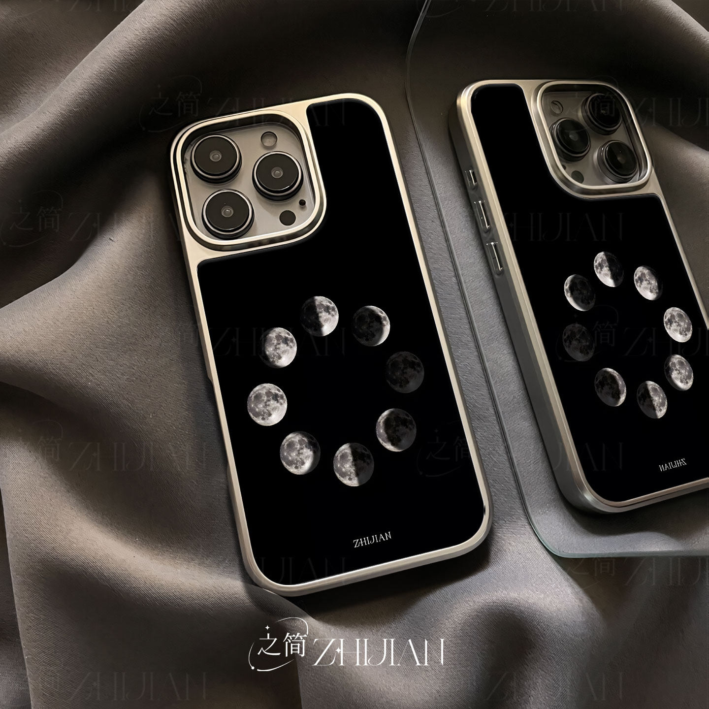 之简ZHIJIAN《月相变化》电镀玻璃磨砂手机壳新款小众不撞壳适用苹果17promax华为MATE60PROPLUS华为PURA80UL