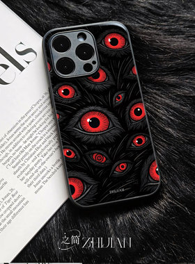 之简ZHIJIAN《红眼密布》玻璃亮面磨砂手机壳新款小众不撞壳适用苹果17promaxIQOOZ10TURBO麦芒40真我GT7