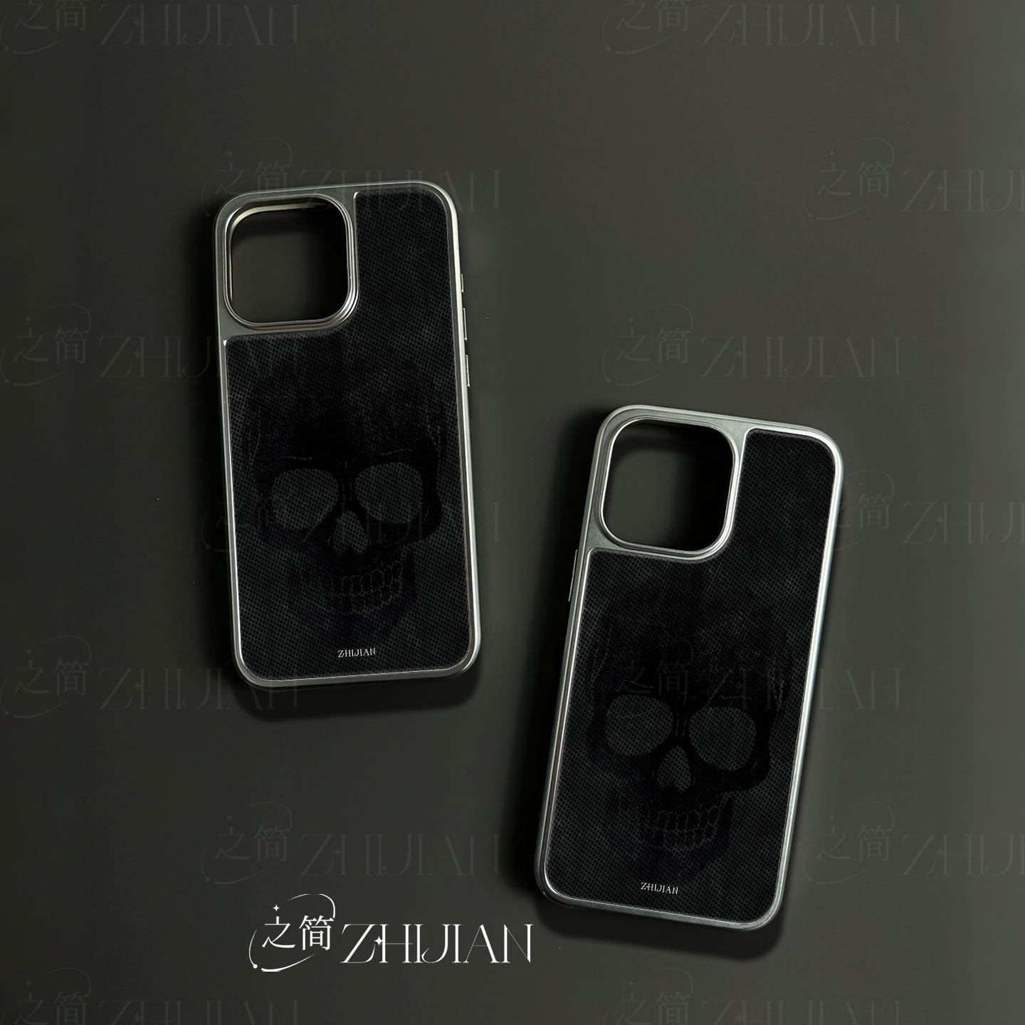 之简ZHIJIAN《暗黑骷髅》电镀玻璃磨砂手机壳新款小众不撞壳适用苹果17promax华为PURA70PROPLUS华为MATE50PR