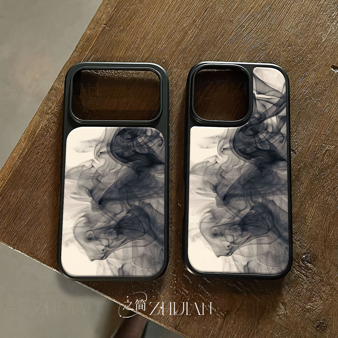 之简ZHIJIAN《水墨氤氲》电镀玻璃磨砂手机壳新款小众不撞壳适用苹果17promax华为P60PRO华为PURA70PROPLUS小