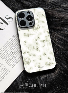 之简ZHIJIAN《水墨碎花》玻璃亮面磨砂手机壳新款小众不撞壳适用苹果17promaxFINDX7ULTRAVIVOY300红米K70E