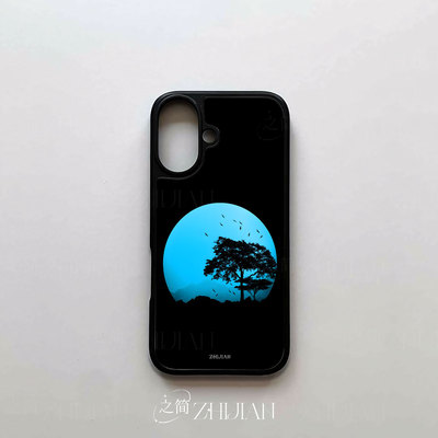 之简ZHIJIAN《蓝月林鸟》电镀玻璃磨砂手机壳新款小众不撞壳适用苹果17promax华为MATE60PROPLUS小米15PRO华