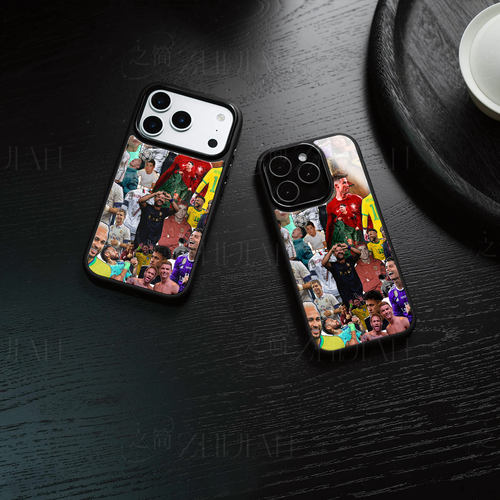 C罗内马尔图磁吸磨砂黑框电镀玻璃手机壳适用苹果iphone17promax华为VIVOS19PRO红米NOTE14PROPLUS红米TURBO3
