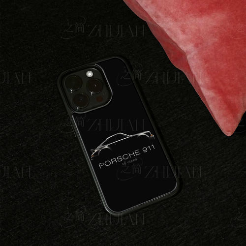 保时捷911磁吸磨砂黑框电镀玻璃手机壳适用苹果iphone17promax华为P50PROVIVOS19PRO红米NOTE12PROPLUS1加ACE