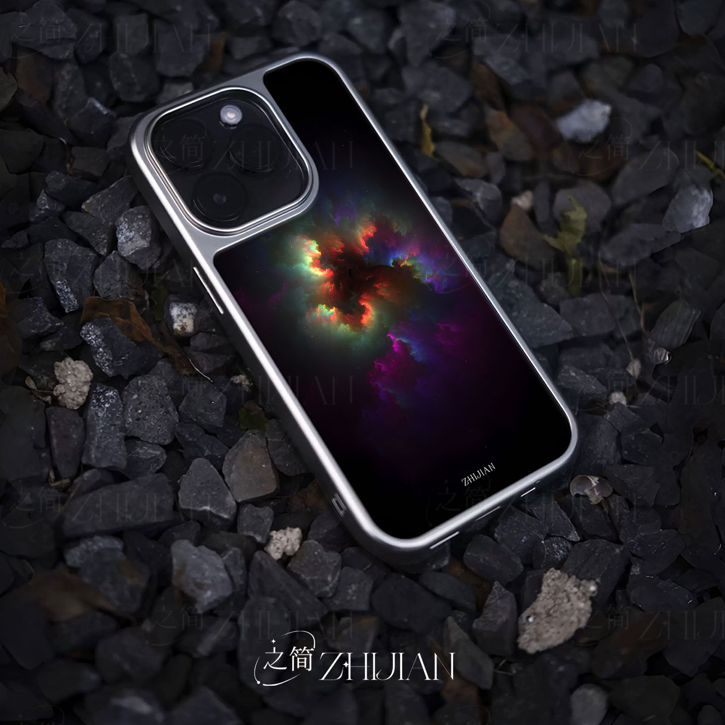 之简ZHIJIAN《星云幻彩》电镀玻璃磨砂手机壳新款小众不撞壳适用苹果17promax华为PURA80PROPLUS华为P60PRO华