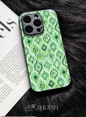 之简ZHIJIAN《绿菱花纹》玻璃亮面磨砂手机壳新款小众不撞壳适用苹果17promaxOPPOA6PRO荣耀400PROOPPOFINDX9