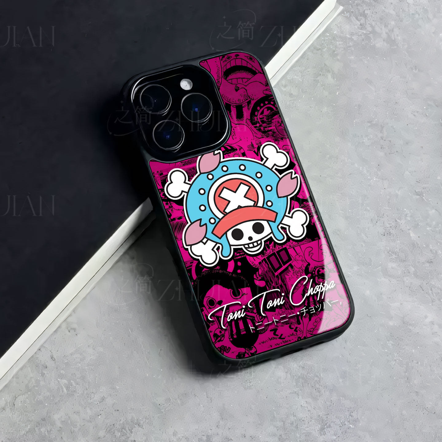 乔巴海贼旗磁吸磨砂黑框电镀玻璃手机壳适用苹果iphone17promax华为畅享90PLUSPROMAX14/15/16红米TURBO5MAXN
