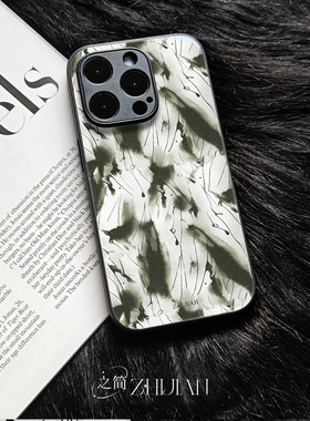 之简ZHIJIAN《水墨群虾》玻璃亮面磨砂手机壳新款小众不撞壳适用苹果17promaxFINDX7ULTRA红米K60至尊NOVA14P