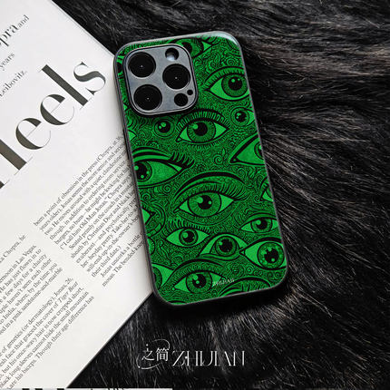 之简ZHIJIAN《绿眼密布》玻璃亮面磨砂手机壳新款小众不撞壳适用苹果17promax红米NOTE14PROPLUSOPPOFINDX9PR