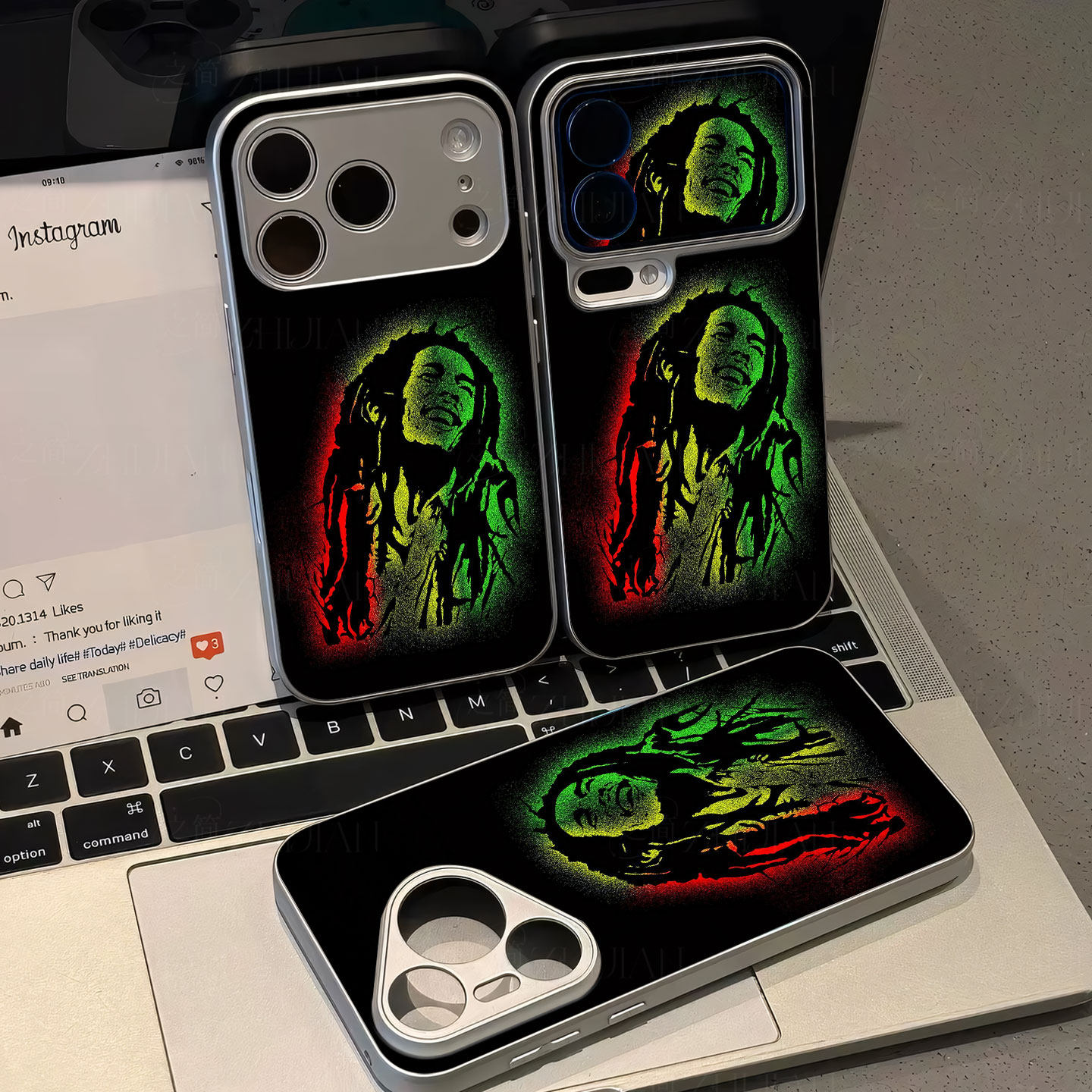 鲍勃马利磁吸磨砂黑框电镀玻璃手机壳适用苹果iphone17promax华为VIVOX80PRO小米CIVI3PLus16/15/14OPPOFINDX