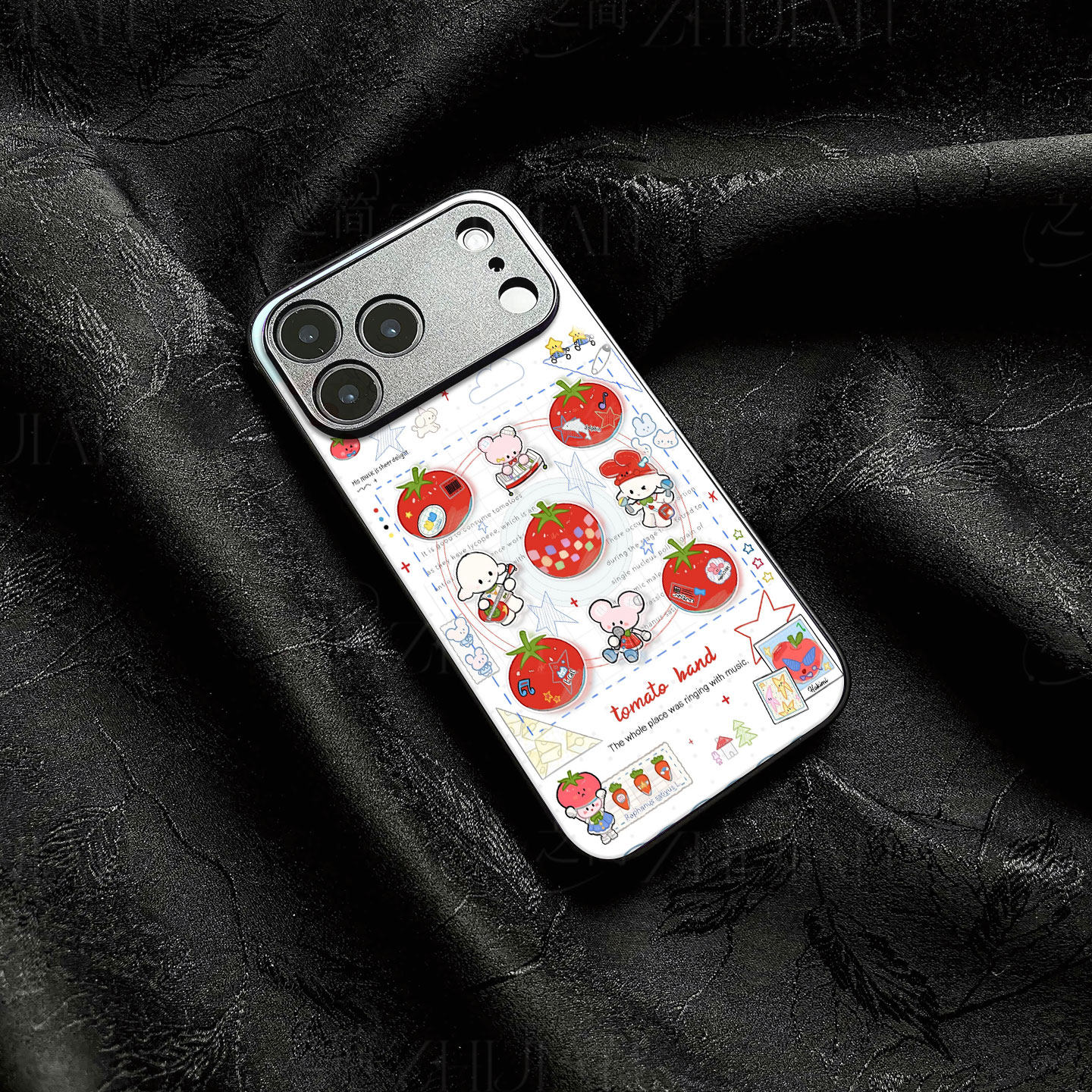 番茄乐队贴纸磁吸磨砂黑框电镀玻璃手机壳适用苹果iphone17promax华为IQOO11PRO荣耀300PRO小米12SULTRA荣耀6