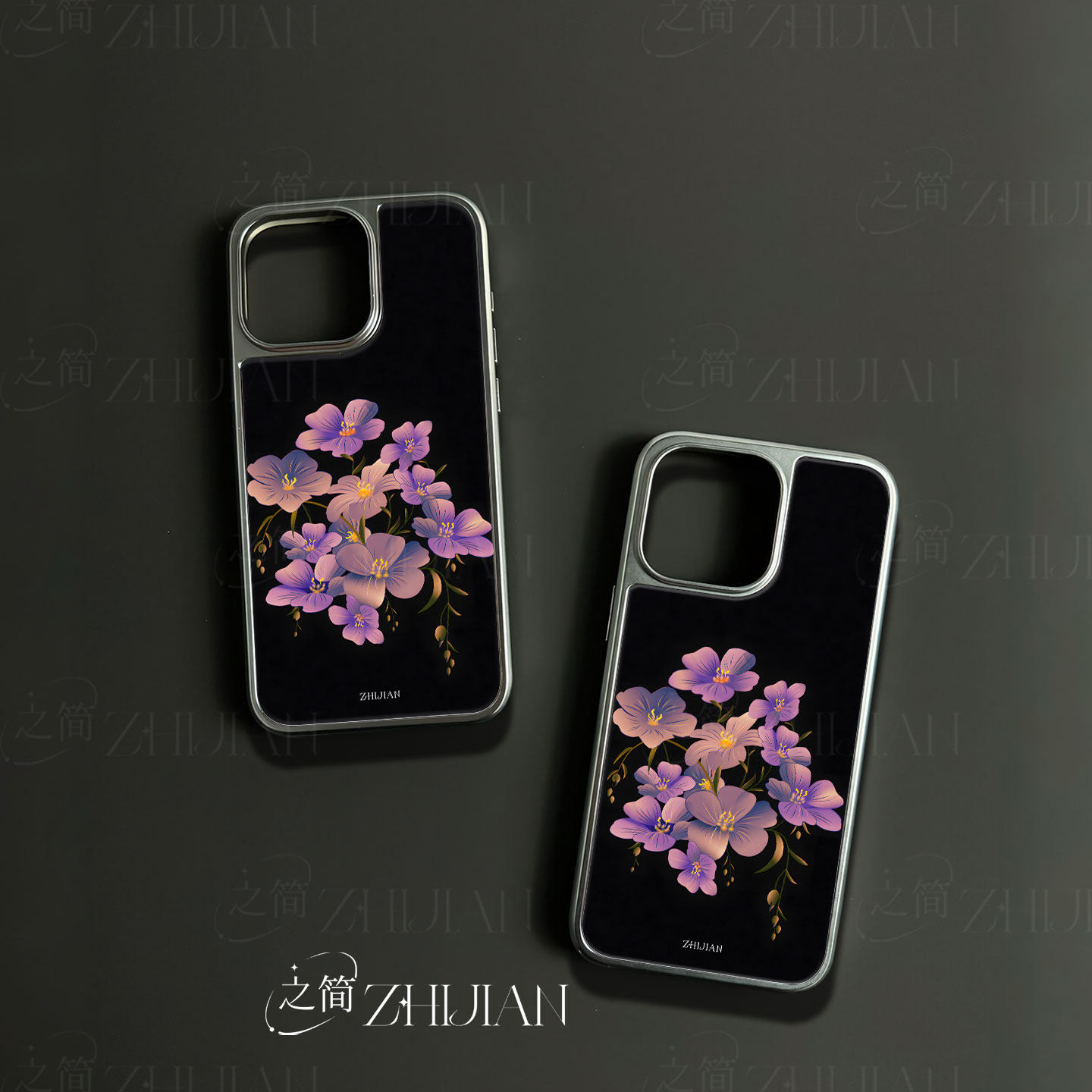 之简ZHIJIAN《暗夜紫花》电镀玻璃磨砂手机壳新款小众不撞壳适用苹果17promax华为PURA80PROPLUS华为MATE70PR