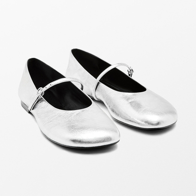 西班牙MD原单女鞋柔软金属色芭蕾单鞋裂纹皮一字带玛丽珍浅口平底