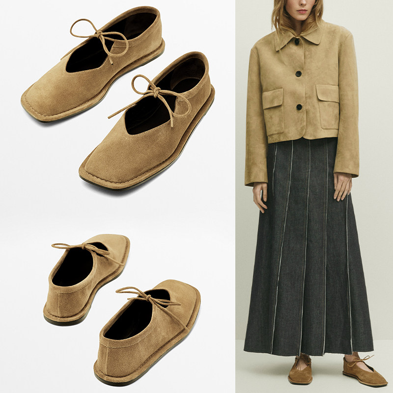 西班牙M.D原单女鞋单鞋翻毛皮方头平底绑带浅口舒适平底芭蕾舞鞋,女鞋,玛丽珍鞋,淘宝优惠券,粉丝福利购,淘宝优惠卷