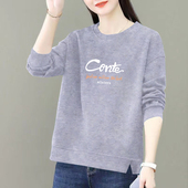 宽松显瘦百搭印花开叉长袖 纯棉圆领卫衣女春秋新款 韩版 上衣外套女