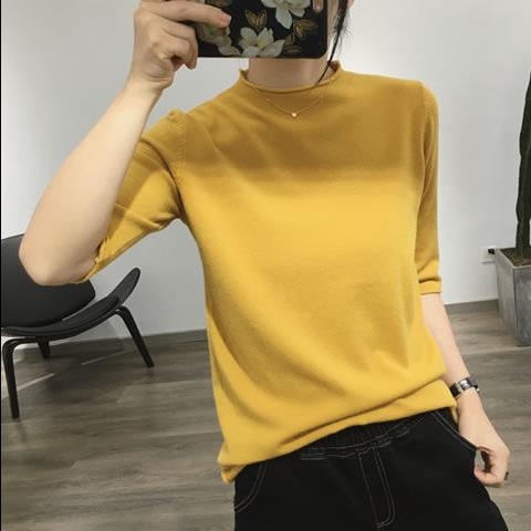 Spring and autumn new soft waxy sweater women's half high collar long sleeve Knitted Top