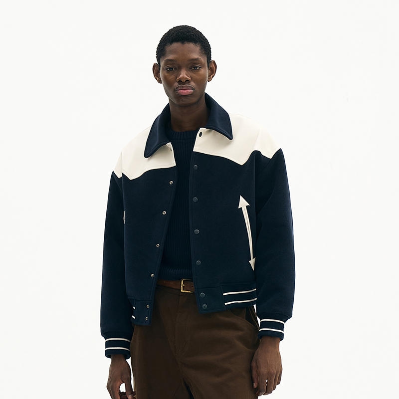 男女同款PU皮拼接外套 韩国正品PARTIMENTO 25秋冬休闲棒球服夹克