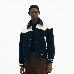 男女同款PU皮拼接外套 韩国正品PARTIMENTO 25秋冬休闲棒球服夹克