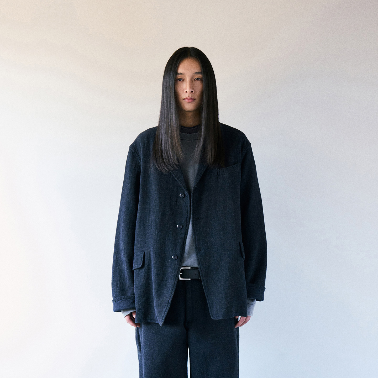 先染纱复古斜纹布西装 韩国正品PARTIMENTO 胡桃木纽扣休闲外套