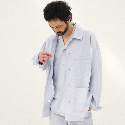 复古水洗老钱风长袖叠穿衬衫