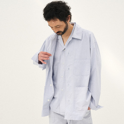 复古水洗老钱风长袖叠穿衬衫