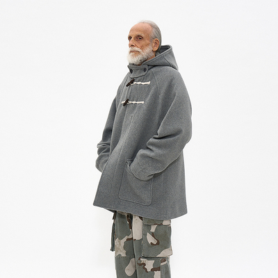 羊毛混纺双排扣保暖连帽短版大衣