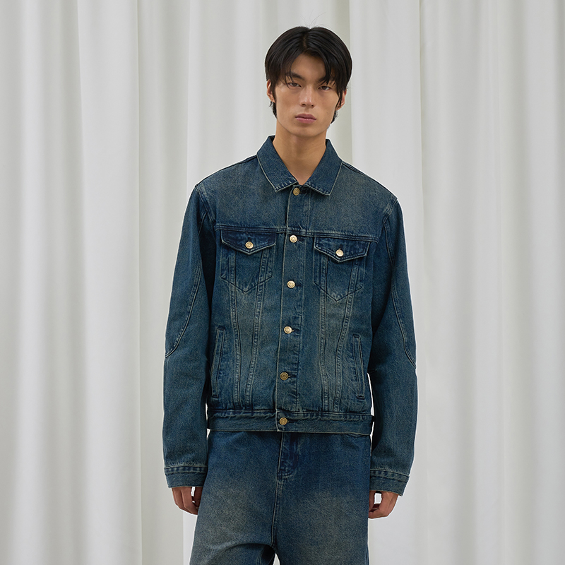 翻领秋季宽松牛仔长袖夹克