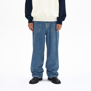 腰部调节扣质感长裤 PARTIMENTO 韩国正品 复古水洗宽松廓形牛仔裤