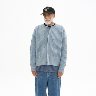 缆绳绞花图案针织开衫 韩国正品PARTIMENTO 保暖柔软圆领休闲毛衣