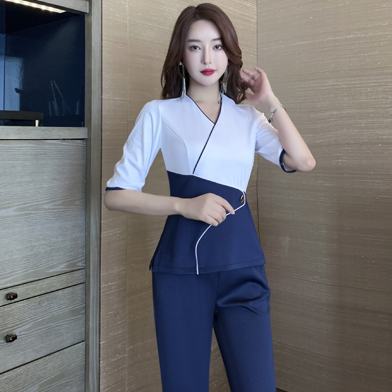 美容院工作服女秋冬美容师工服推拿养生馆套装高端足浴足疗技师服