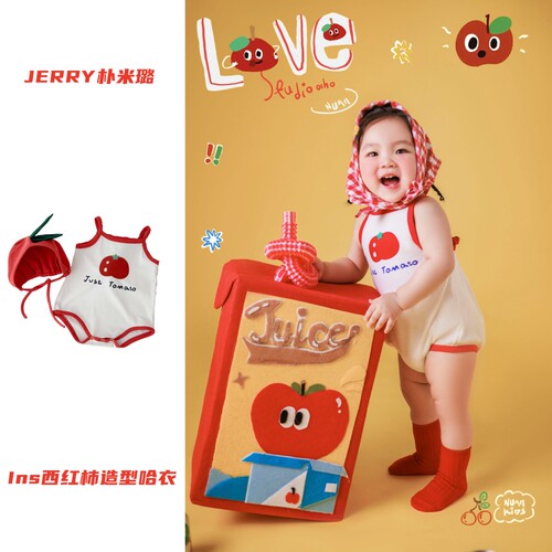 25夏季韩版西红柿印花造型哈衣