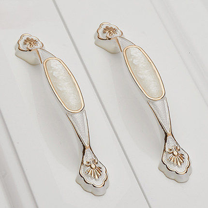 欧式镶玉拉手 现代简约橱柜门把手抽屉拉手珍珠白金加银 衣柜拉手