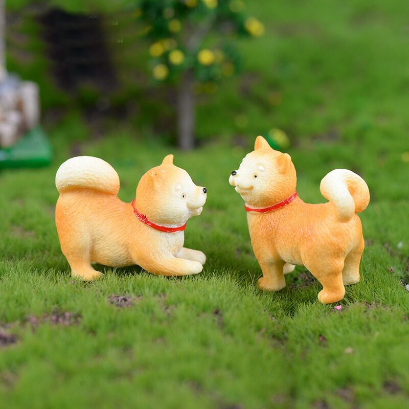 마이크로 조경 장식품 아키타 개 DIY 즙이 많은 장식 작은 노란색 개 동물 즙이 많은 크리 에이 티브 분재 수지 작은 가구