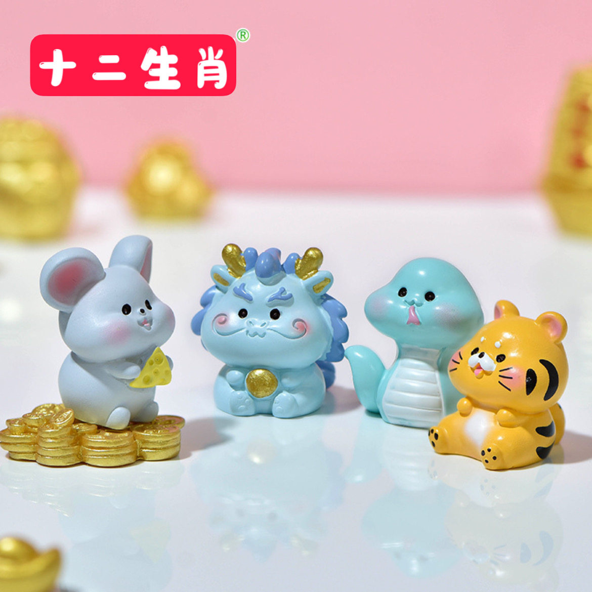 쥐 소 호랑이 토끼 용 뱀 말 양 원숭이 닭 개 돼지 공예품의 열두 별자리 수지 장식품으로 구성된 마이크로 풍경 분재 전체 세트