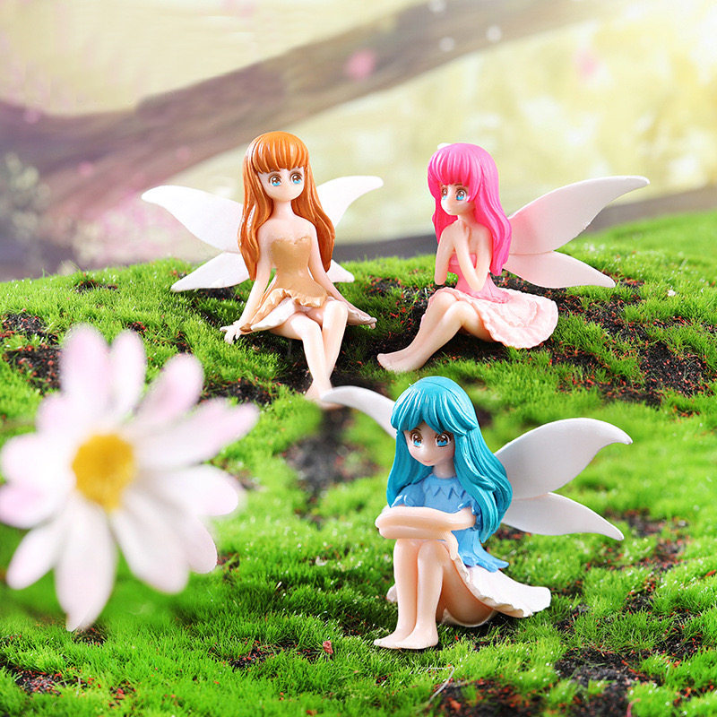새로운 귀여운 꽃 요정 마이크로 풍경 플라스틱 원예 장식품 데스크탑 DIY 생일 케이크 장식 공예품