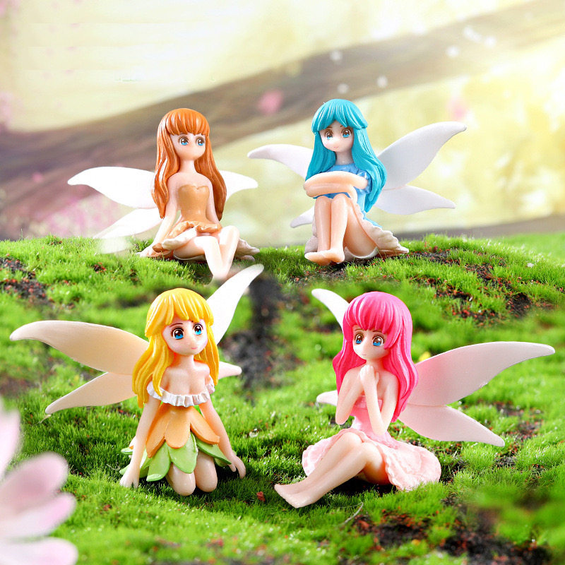 새로운 귀여운 꽃 요정 마이크로 풍경 플라스틱 원예 장식품 데스크탑 DIY 생일 케이크 장식 공예품