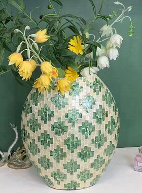 B30全彩贝高38宽32cm绝美花瓶节节高升好看精美摆件绿色大