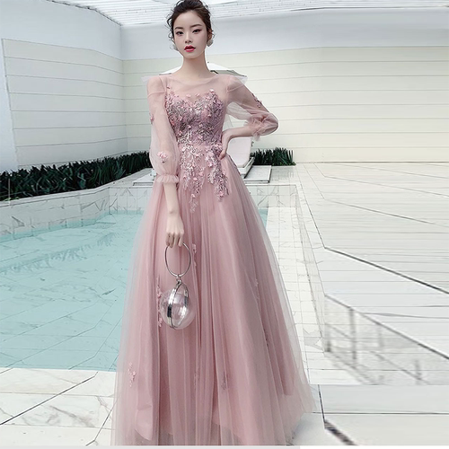 声乐生艺考礼服裙圆领长裙