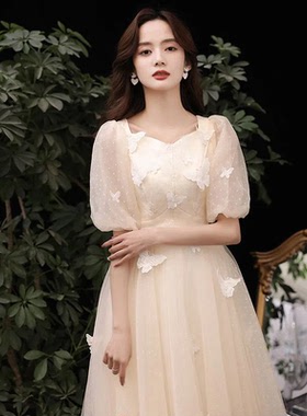 香槟色音乐艺考礼服裙高端轻奢2026新款法式连衣裙收腰仙气仙女裙
