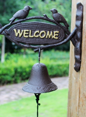 欧式美式乡村田园复古创意个性铁艺门铃welcom门庭铃铛壁饰门前铃