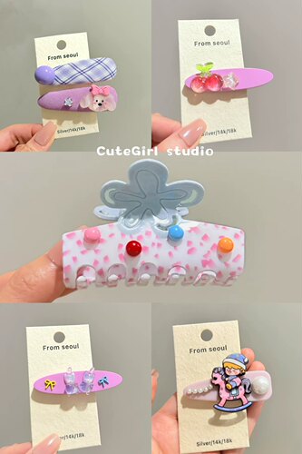 Cutegirl studio韩国新款可爱小猫樱桃醋酸发夹糖果色刘海夹抓夹