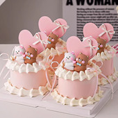 2.14情人节软胶小熊蝴蝶结摆件情侣纪念日表白爱心卡片蛋糕装 饰