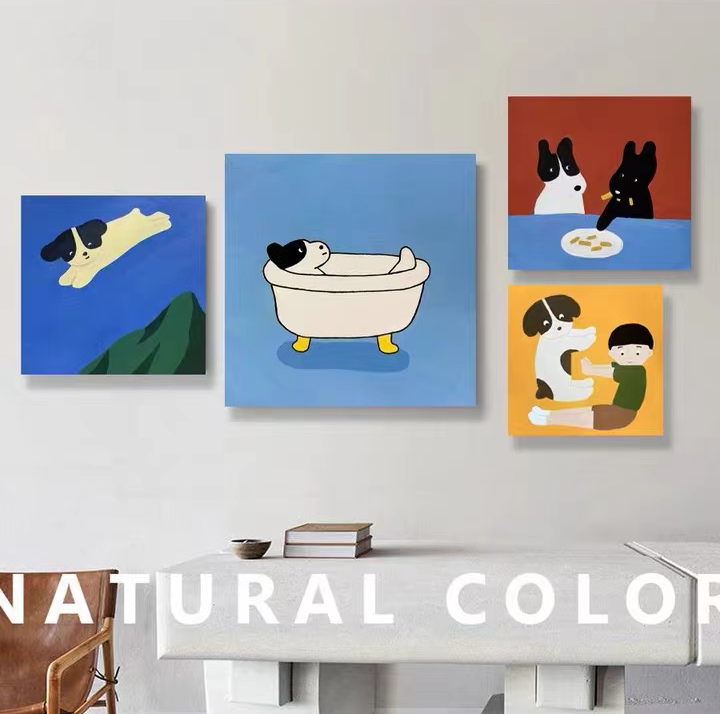 墙面趣味挂画原创可爱背景墙床头卡通ins动漫插画装饰画简约壁画